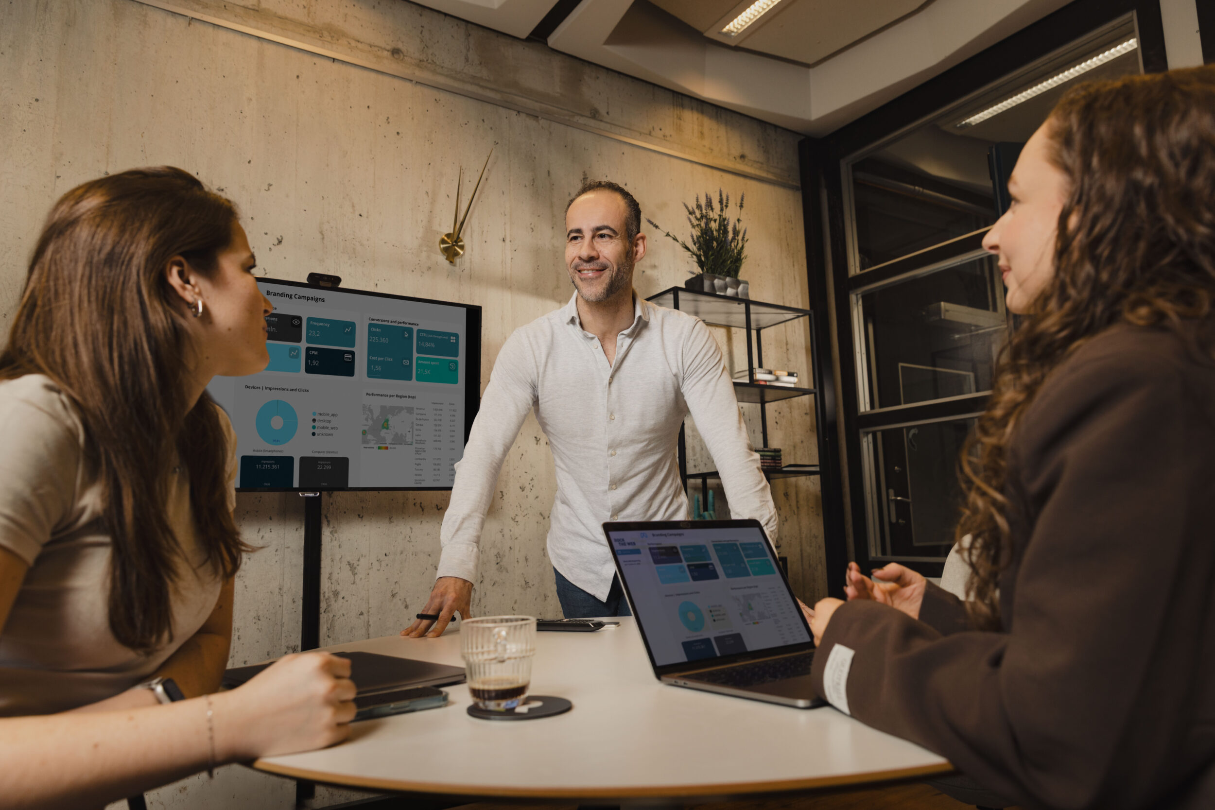 Rock the web meeting room met dashboard van social media metrics